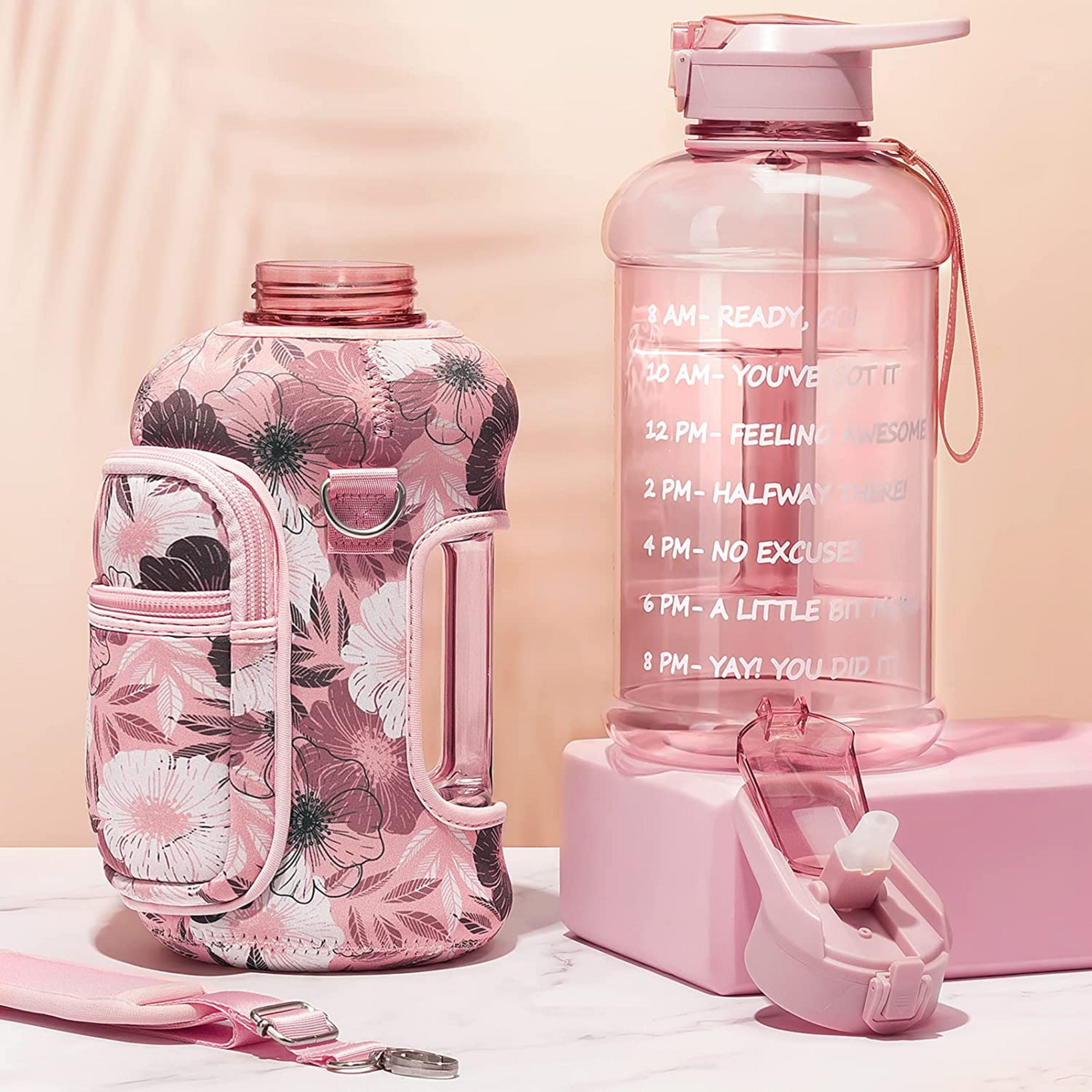 1 Gallon Pink Water Bottle w/ Handle & Steel Cap