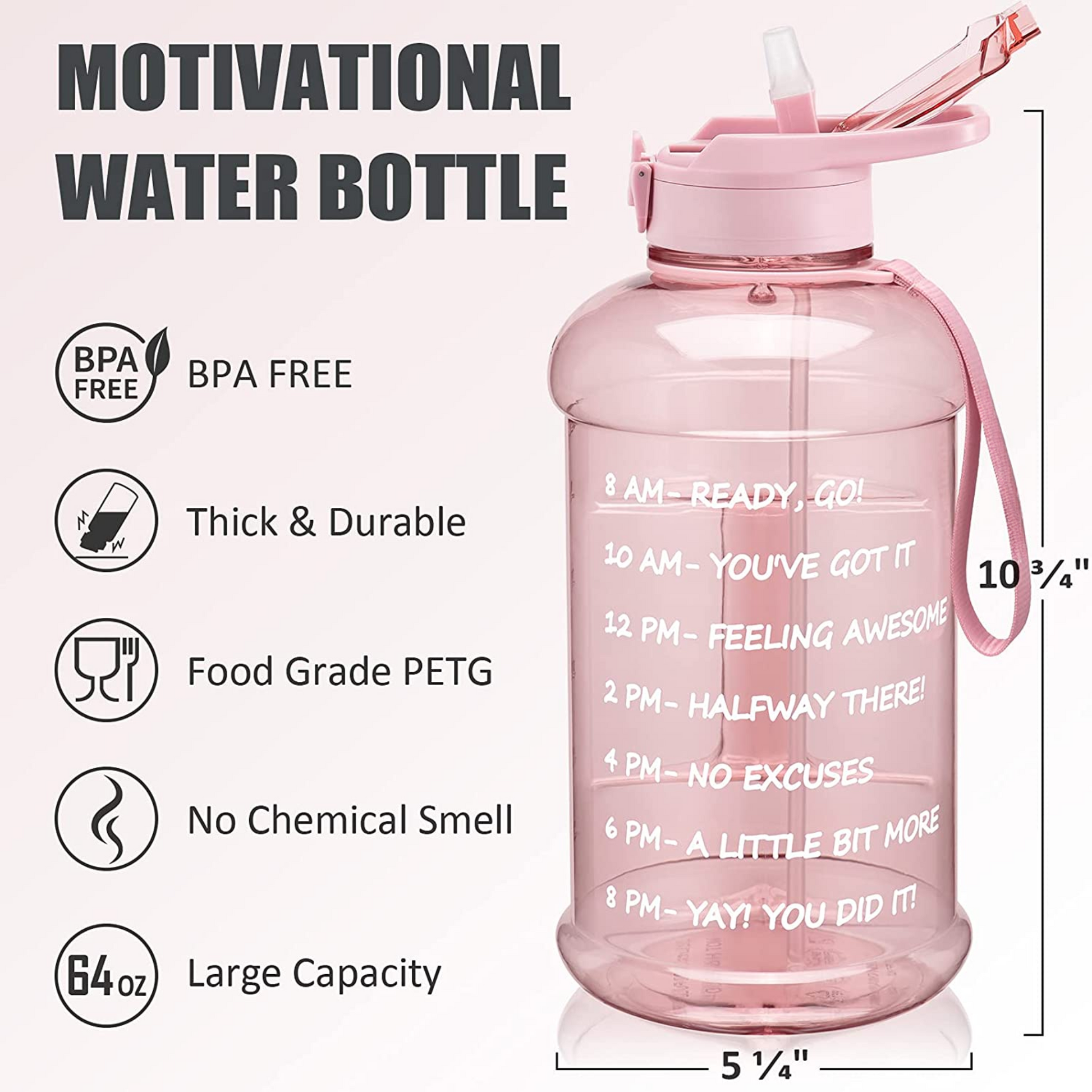 0.5 Gallon Gym Water Jug,With Strap and Straw,Bpa-Free 64 Oz. Leak